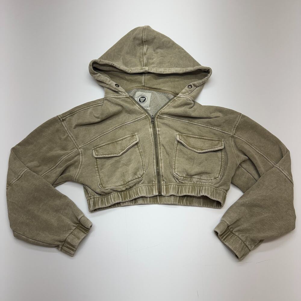 Urban Outfitters Womens Y2K Beige Hooded Cropped Zip Sweatshirt Size Small - Picture 2 of 8